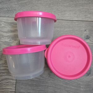 ​Vintage Tupperware Snack Cups Set of 3 Hot Pink Lids 4oz Containers 4914 & 4922